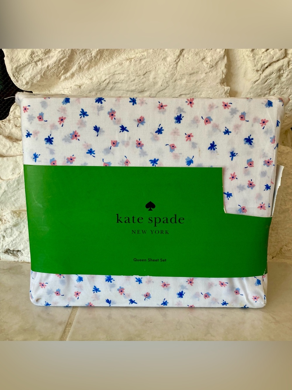 NEW Kate Spade Queen Size Sheets, White with Pink and Blue Floral Pattern